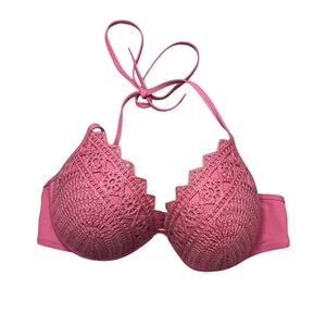 Shade & Shore Pink Mauve Crochet Halter Bikini Top Size 34C